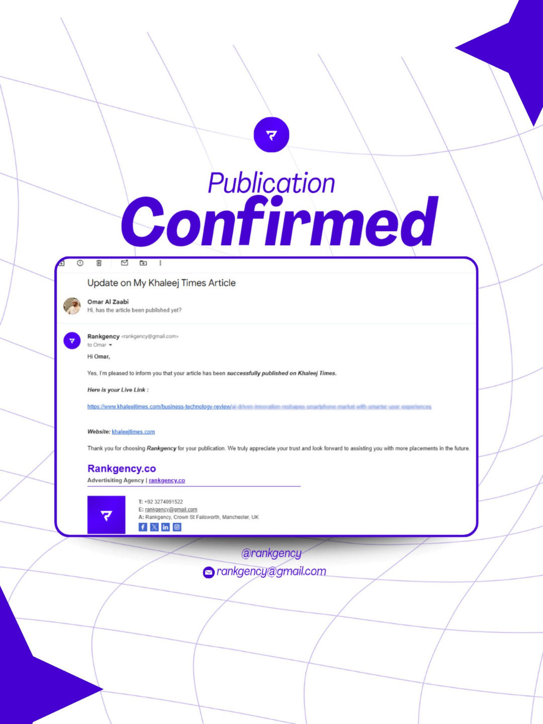 Feature on Khaleej times by Rankgency